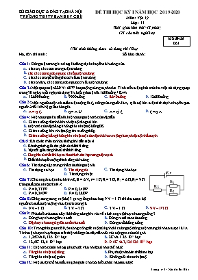 Đề thi học kỳ I môn Vật lý Lớp 11 - Mã đề 061 - Năm học 2019-2020 - Trường THPT Phan Huy Chú (Có đáp án)